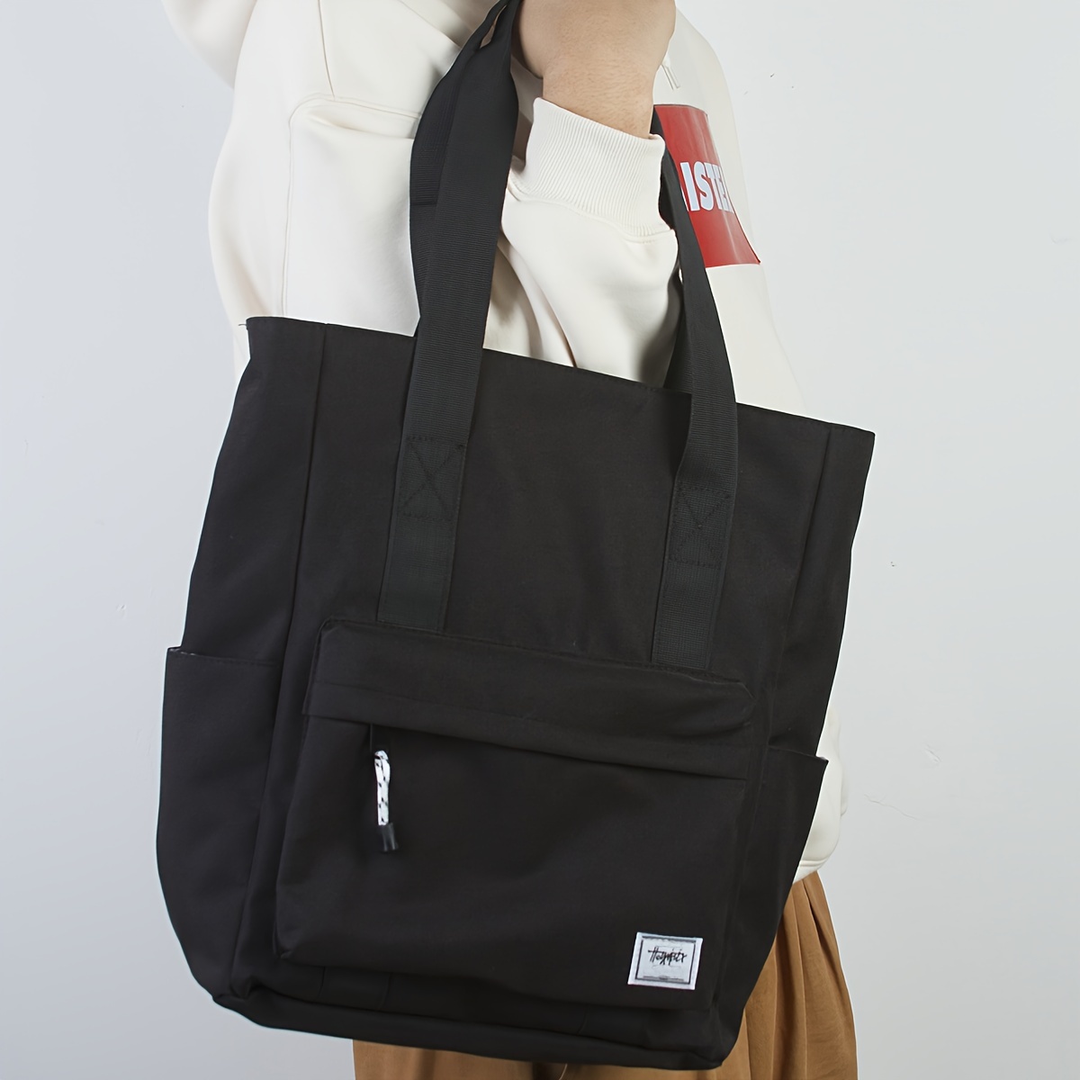 1pc mens large capacity multi grid layer simple commuter daily fashion tote bag details 1