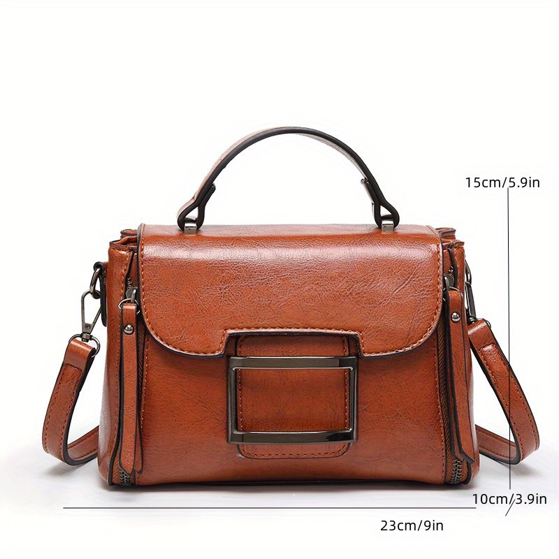 retro style crossbody bag, retro style crossbody bag small buckle decor handbag womens top handle square purse details 5