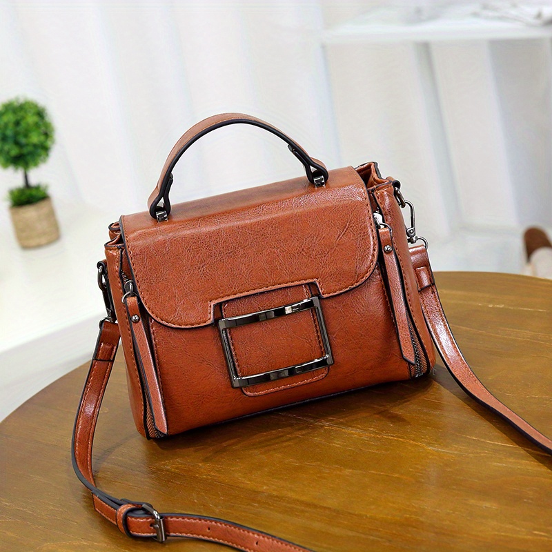 retro style crossbody bag, retro style crossbody bag small buckle decor handbag womens top handle square purse details 6
