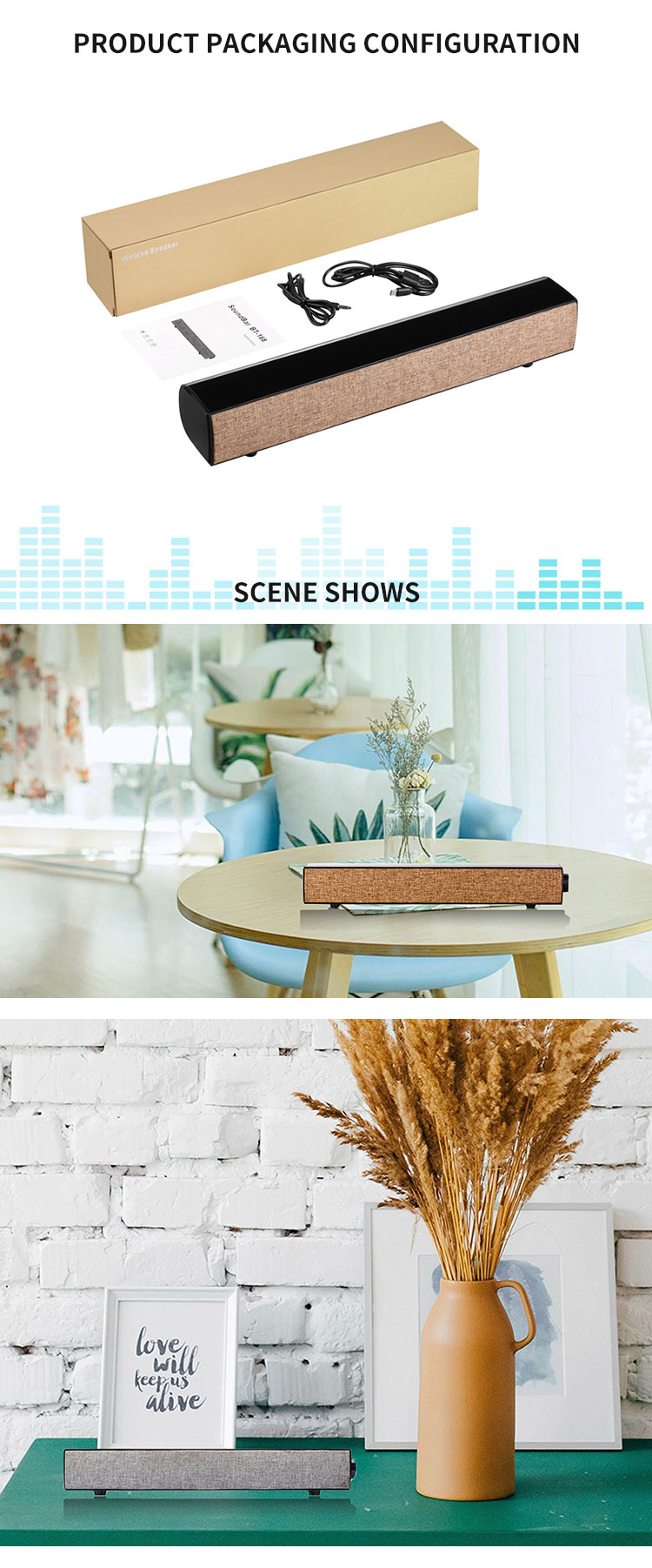 Top view of portable wireless soundbar and subwoofer