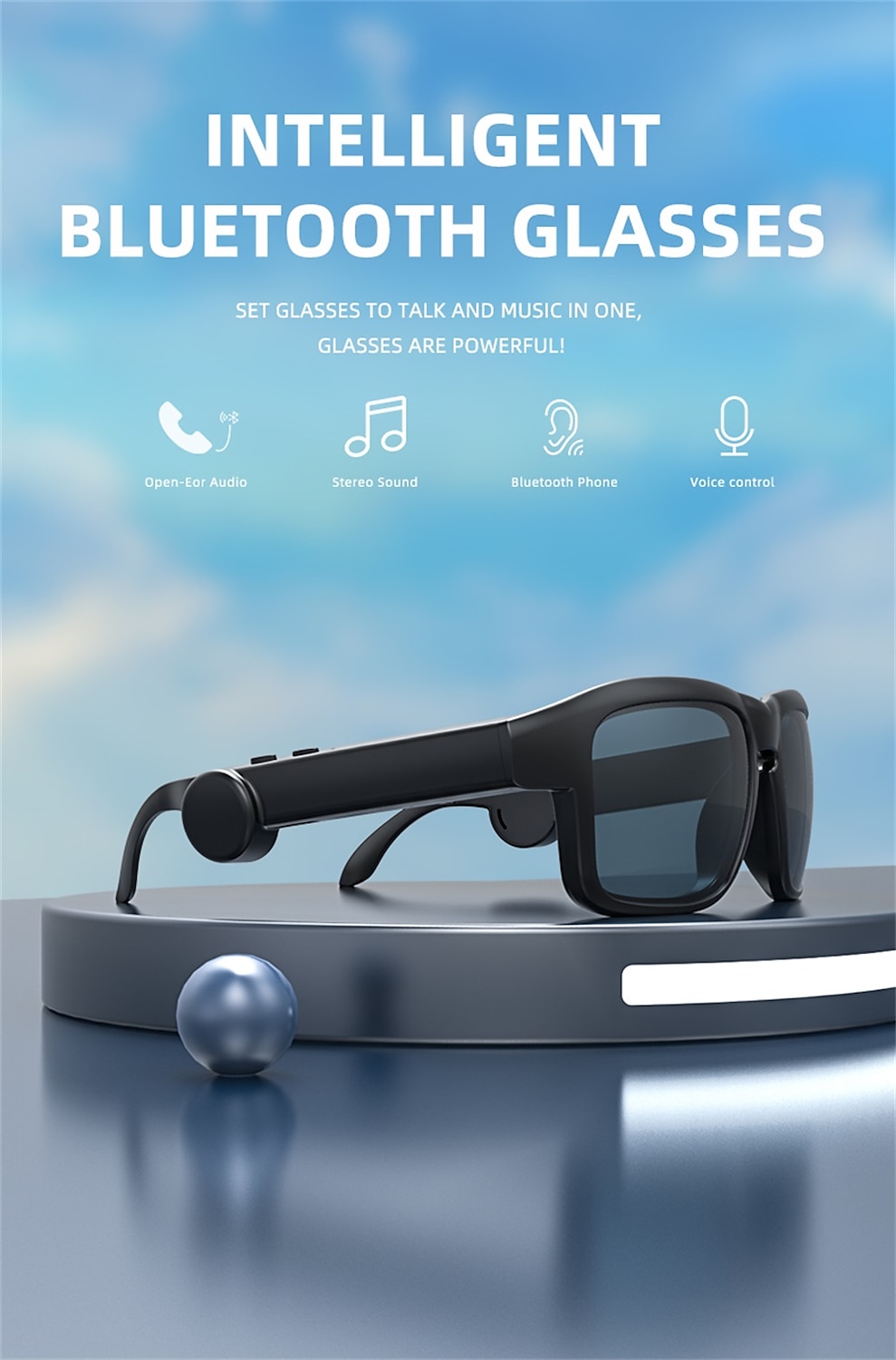 Front view of XG-88 Bluetooth glasses headphones