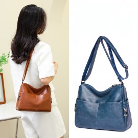 Retro Crossbody Bag For Women, Large Capacity Shoulder Bag, Soft PU Leather Purse With Multi Pockets