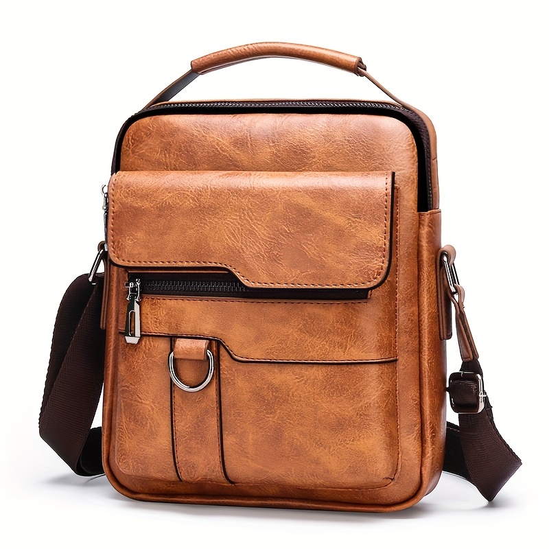 1pc mens pu leather shoulder bag large capacity casual messenger bag simple business trendy sling bag details 8