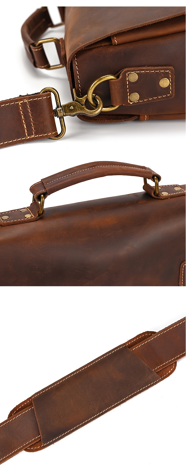 Vintage Flap Crossbody Bag, Men s Top Layer Cowhide Briefcase, Large Capacity Handbag For Travel Work details 5