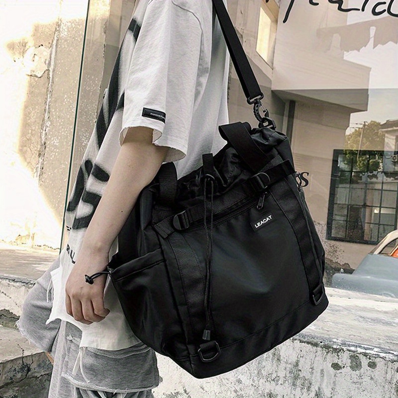large capacity casual messenger bag, large capacity casual messenger bag solid color nylon drawstring shoulder bag all match crossbody bag details 1
