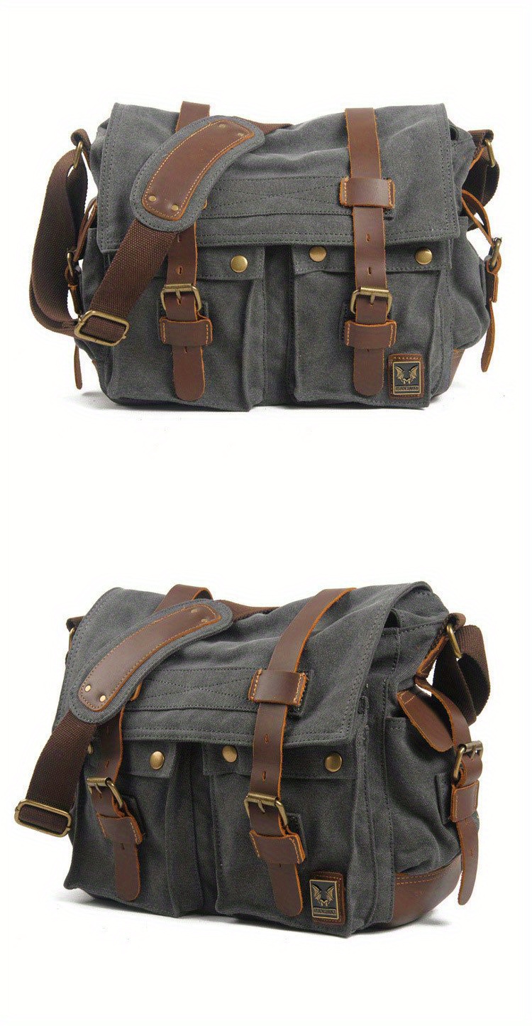 vintage canvas messenger bags laptop bag large capacity shoulder bag for hiking travel details 5