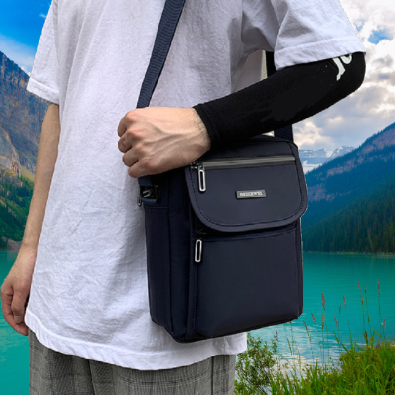 mens casual trendy shoulder bag versatile waterproof wear resistant cross body backpack details 5